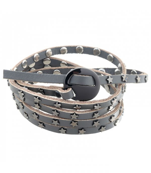 Grijze wikkelarmband met studs (sterren)