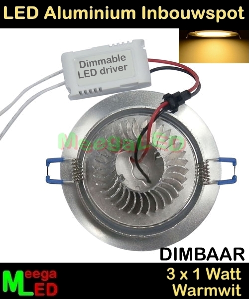 LED inbouwspot spot 3W - 3 x 1watt - Warmwit 2900K - DIMBAAR