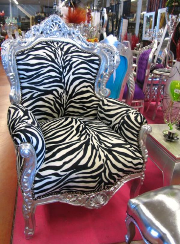 Barok Fauteuil Zilver/Zebra ..Ook Online Bestelbaar