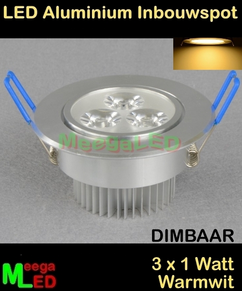 LED inbouwspot spot 3W - 3 x 1watt - Warmwit 2900K - DIMBAAR